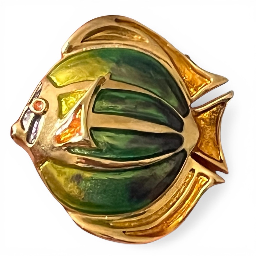 Liz Claiborne Enamel Tropical Fish Brooch Gold Tone Pin